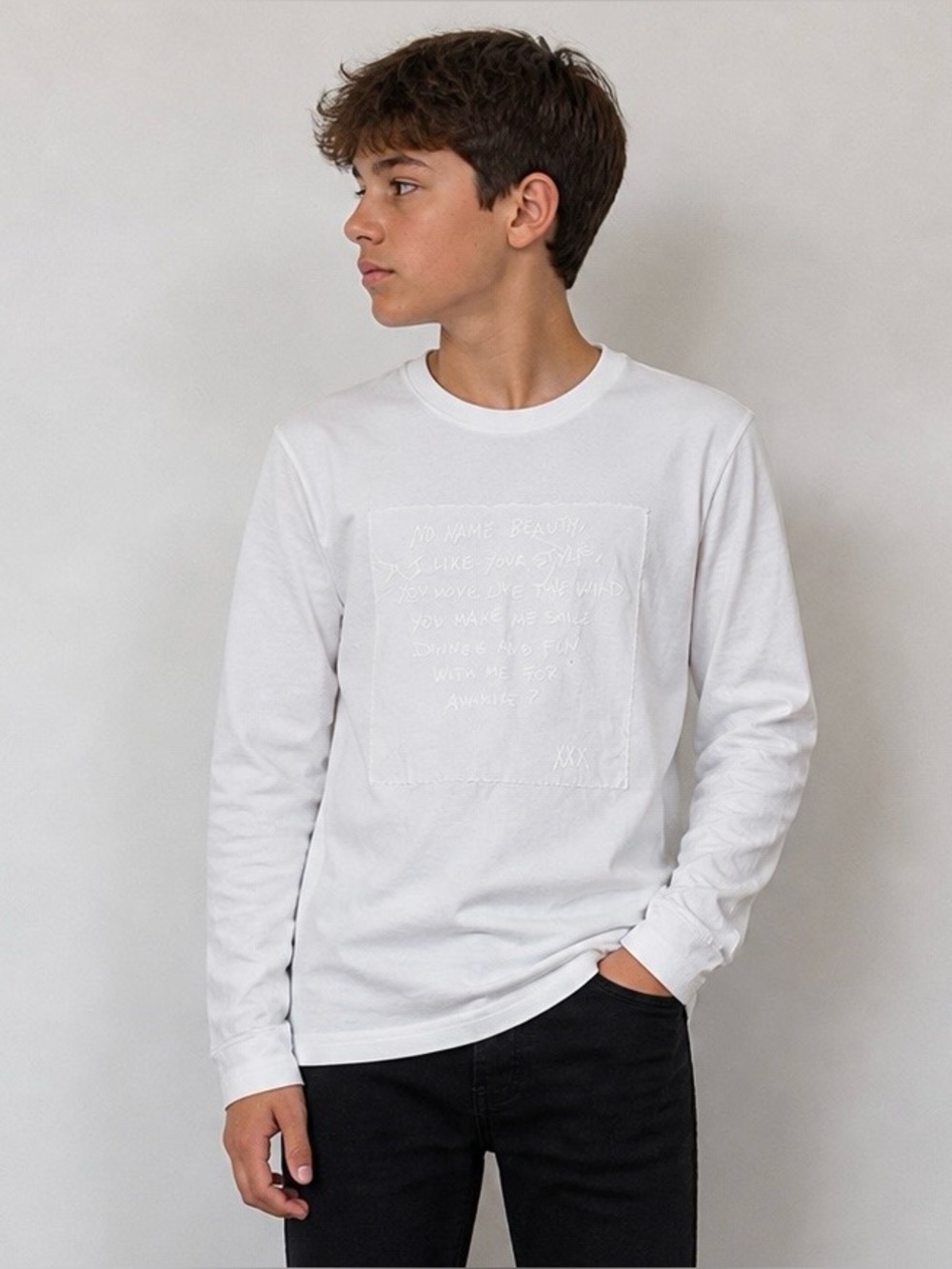 Diesel Boys White Long Sleeve Graphic Tee Size 14